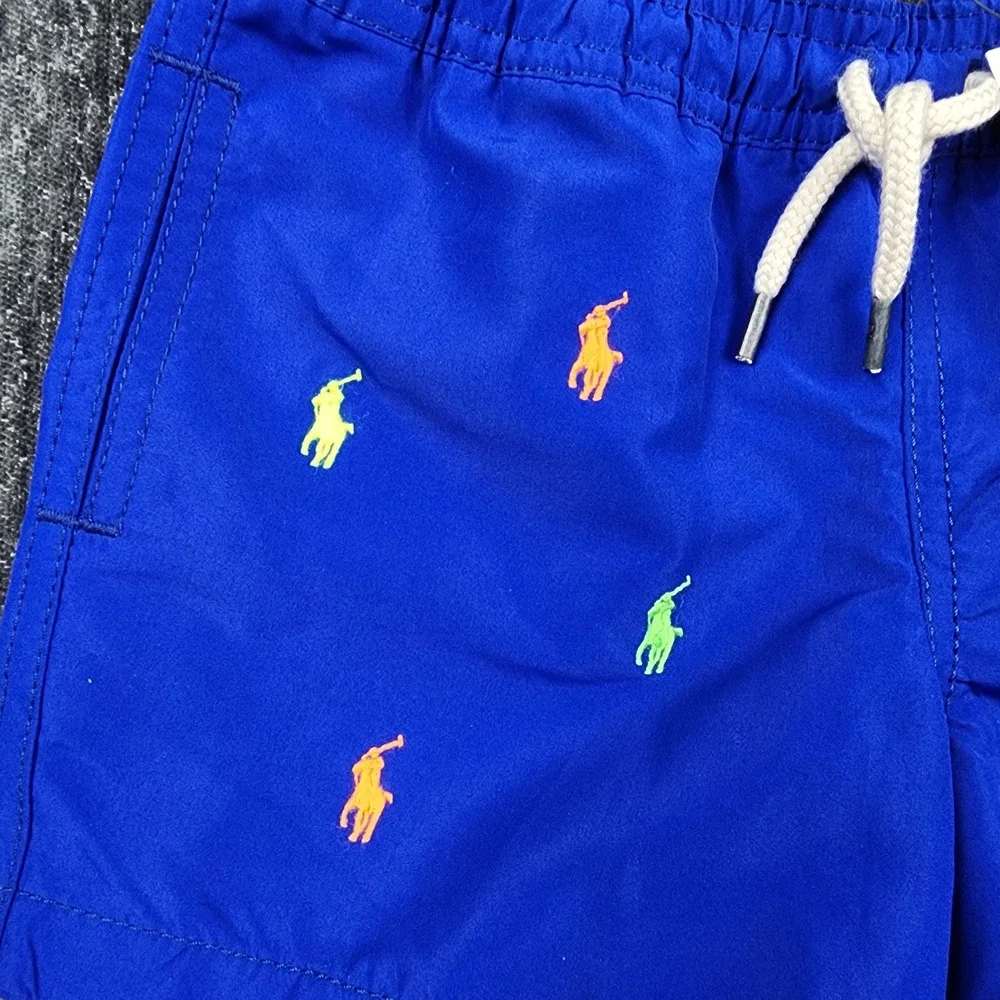 NWT Polo Ralph Lauren Swim Trunks Kids Size 3T Blue Multi Color Pony Embroidered